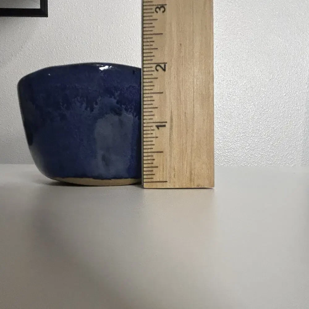 Handmade Studio Pottery Blue Glazed Pinch Bowl Salt Cellar Rustic Ceramic